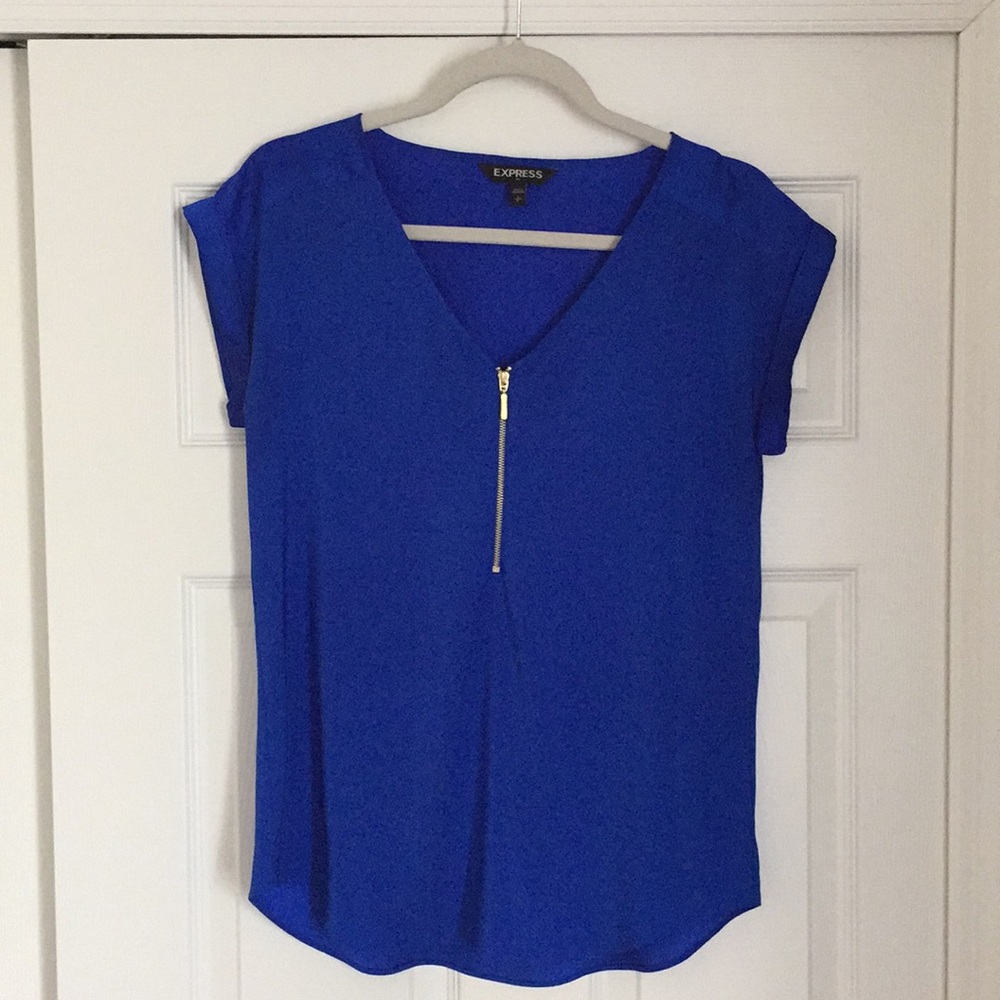Blue Silky Express V-Neck Top